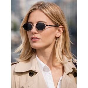 Max & Co Sunglasses Womens Oval Black Gold Metal MO0093 01A 50/18/140 Gray Lens